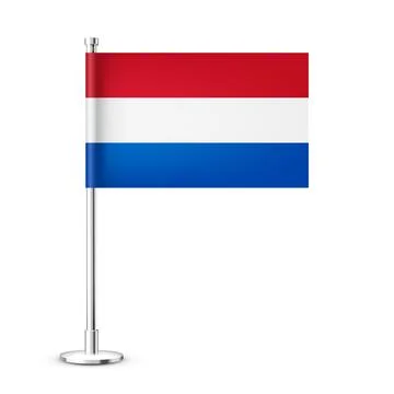 Realistic Dutch table flag on a chrome steel pole. Souvenir from Netherlands Stock Illustration