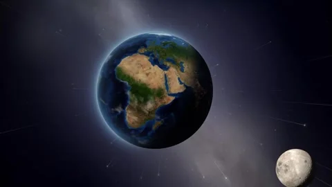 Realistic Earth and Moon Orbiting in Deep Space Loop Stock Footage 344834950