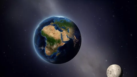Realistic Earth and Moon Orbiting in Deep Space Animation Stock Footage 345313995