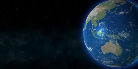 Realistic Earth with atmosphere and clouds rotating and moving in black space 3d Stock Footage 96770146