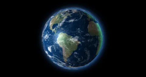 Realistic Earth with atmosphere and clouds rotating in black space 3d global map Stock Footage 96772633