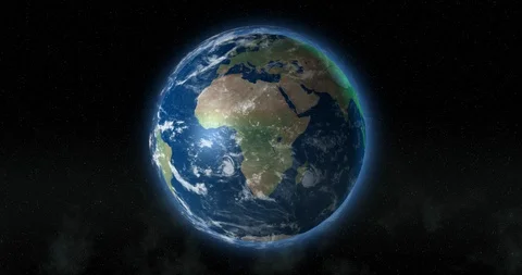 Realistic Earth with atmosphere and clouds rotating in black space 3d global map Stock Footage 96772871