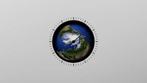 Realistic Earth globe analog clock dial with ticking hands circular time scale Stock Footage 335030517