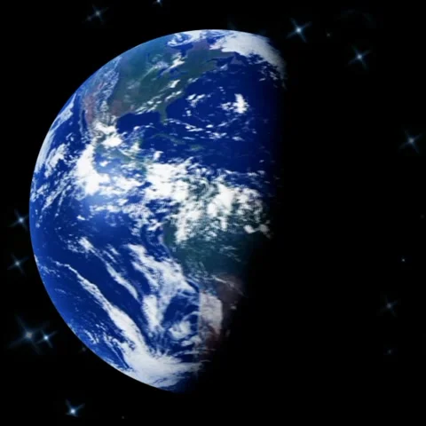 Realistic Earth Planet Rotating in Dark Deep Space with Glowing Stars. Stock Footage 332011128