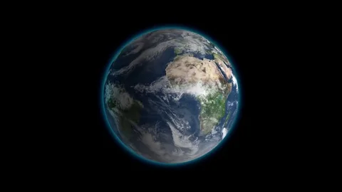 Realistic Earth Rotating on black Loop . Globe is centered in frame, with Stock Footage 69190382