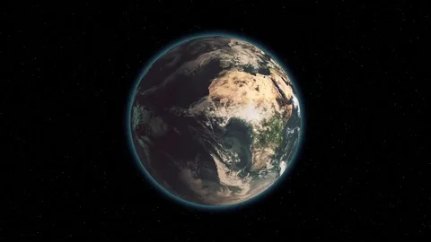Realistic Earth Rotating on black space background with stars Loop . Globe is Stockbeeldmateriaal 69234108