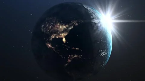 Realistic Earth rotating on its axis, with stars in the background. Seamlessly Stock Footage 301200266