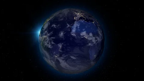 Realistic Earth Rotating on space (Loop). Texture map courtesy of NASA. Stockbeeldmateriaal 76544085