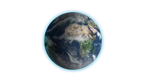 Realistic Earth Rotating on White Loop . Globe is centered in frame, with Stock Illustration