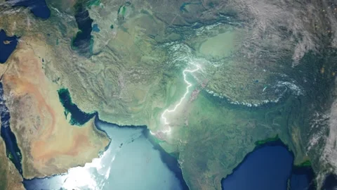 Realistic Earth From Space Zoom In Clouds Pakistan Islamabad Video stock 272743067