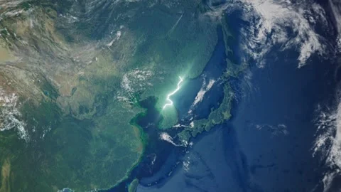 Realistic Earth From Space Zoom In Clouds North Korea Video stock 273782623