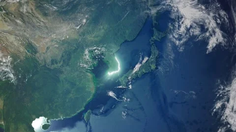 Realistic Earth From Space Zoom In Clouds South Korea Stock Footage 274050511