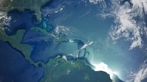 Realistic Earth From Space Zoom In Clouds Puerto Rico Stock Footage 274386782