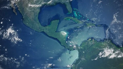Realistic Earth From Space Zoom In Clouds Honduras Stock Footage 274392841