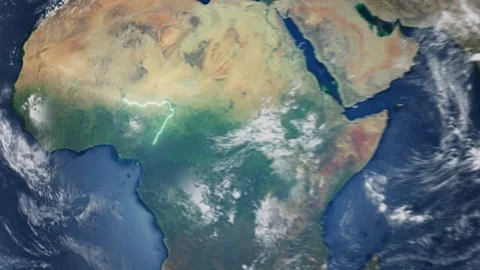 Realistic Earth From Space Zoom In Clouds Nigeria Video stock 275133630