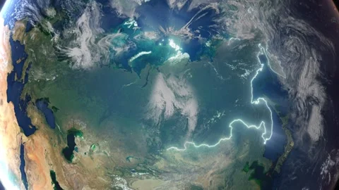 Realistic Earth Zoom In Clouds with Alpha Channel and Borderline Russia Stock Footage 269780300