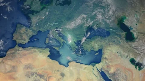 Realistic Earth Zoom In Clouds with Alpha Channel and Borderline Albenia Stock Footage 270144810