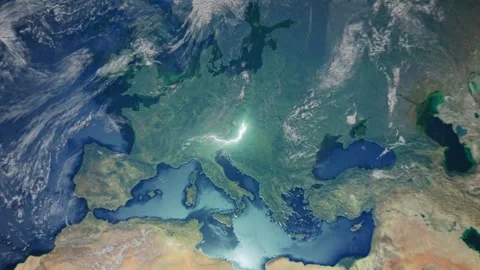 Realistic Earth Zoom In Clouds with Alpha Channel and Borderline Austria Stock Footage 270217448