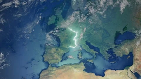 Realistic Earth Zoom In Clouds with Alpha Channel and Borderline France Stock Footage 270412797