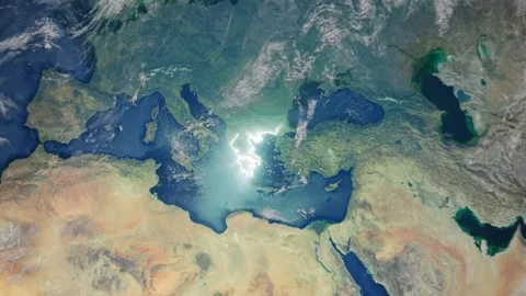 Realistic Earth Zoom In Clouds with Alpha Channel and Borderline Greece Stock Footage 270421493
