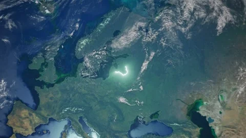 Realistic Earth Zoom In Clouds with Alpha Channel and Borderline Latvia Stock Footage 270483409