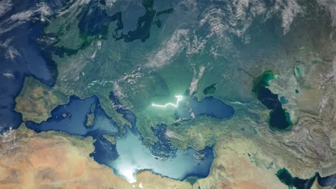 Realistic Earth Zoom In Clouds with Alpha Channel and Borderline Romania Buc Stock Footage 270757618