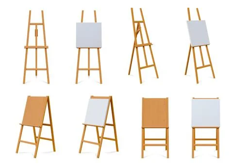 Realistic easel. Paint stand board. 3D wooden art frame for painter or artist Illustrazione stock