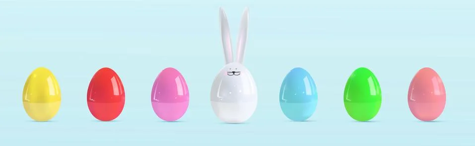 Realistic Easter ceramic eggs. Egg in the form of a rabbit. Set for design Stock Illustration