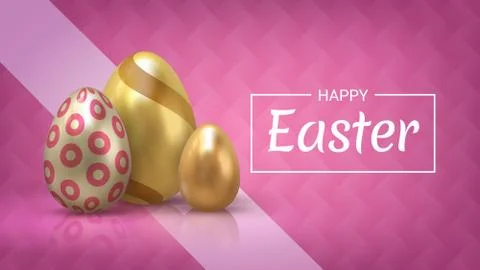 Realistic Easter egg banner. Greeting banner and invitation card with 3D golden Stock Illustration