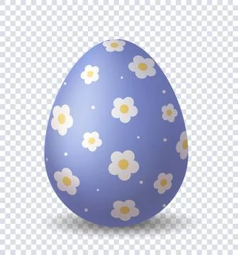Realistic Easter egg. Blue and white patterns with daisies at egg. Traditional イラスト素材