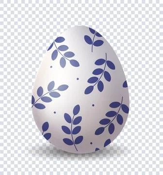 Realistic Easter egg. Blue and white patterns with branches at egg. Traditional イラスト素材