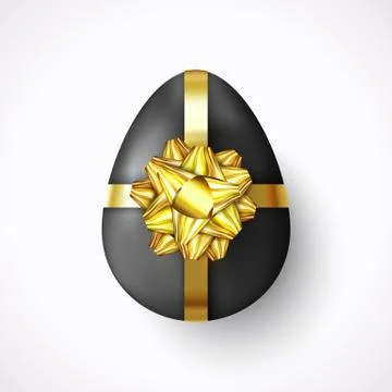 Realistic Easter Egg with Gold ribbon and gift bow. Eggs Hunt. Beautiful Stock Illustration