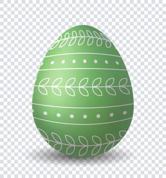 Realistic Easter egg. Gren and white patterns with branches at egg. Traditional Stock Illustration