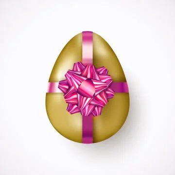 Realistic Easter Egg with Violet ribbon and gift bow. Eggs Hunt. Beautiful Stock Illustration