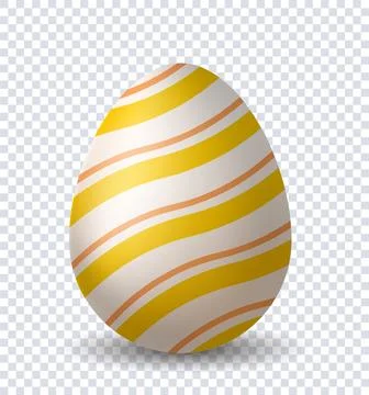 Realistic Easter egg. Yellow and white patterns at egg. Traditional spring Stock Illustration