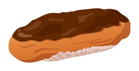 Realistic eclair with dark chocolate isolated on white background - Vector Illustrazione stock