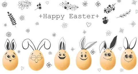 Realistic eggs with painted elements. Happy easter. Vector 스톡 일러스트