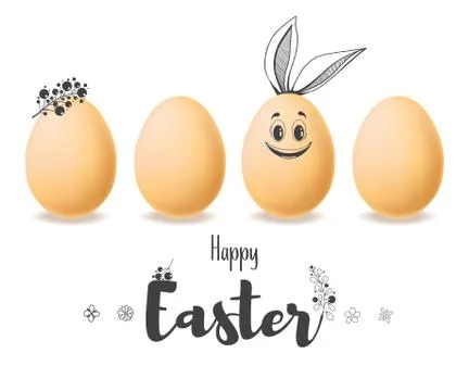 Realistic eggs with painted elements. Happy easter. Vector Illustrazione stock
