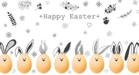 Realistic eggs with painted elements. Happy easter. Vector Illustrazione stock