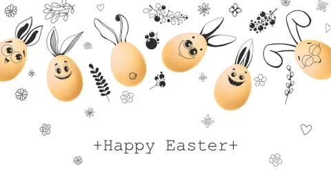 Realistic eggs with painted elements. Happy easter. Vector Stockillustratie
