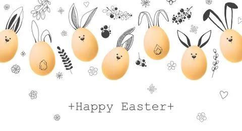 Realistic eggs with painted elements. Happy easter. Vector Illustrazione stock