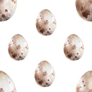 Realistic Eggs pattern on white background, Hand drawn watercolor eggs. Easte Stock Illustration
