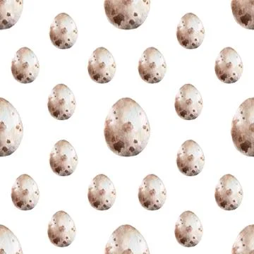 Realistic Eggs pattern on white background, Hand drawn watercolor eggs. Easte Stock Illustration