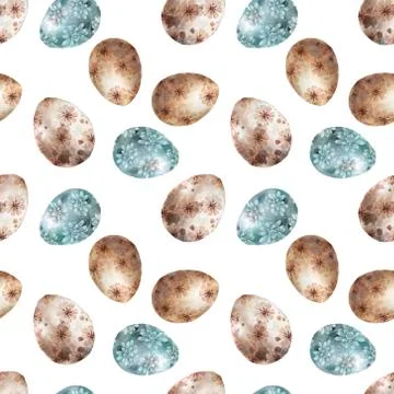 Realistic Eggs pattern on white background, Hand drawn watercolor eggs. Easte Stock Illustration