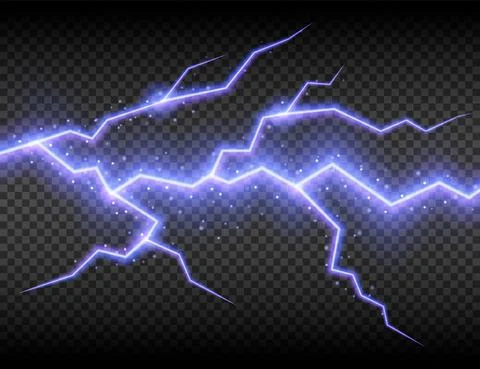 Realistic electric lightning, abstract thunderstorm. Lightning shock isolated Illustrazione stock