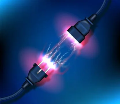 Realistic electric plug and socket with electric sparkles vector background 스톡 일러스트