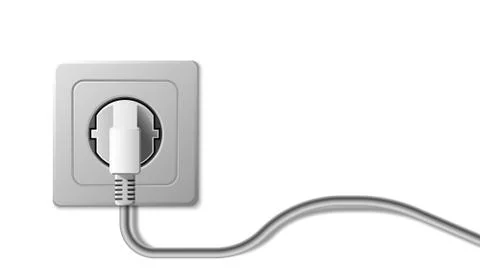 Realistic electric socket and plug on white background, vector illustration Stock Illustration