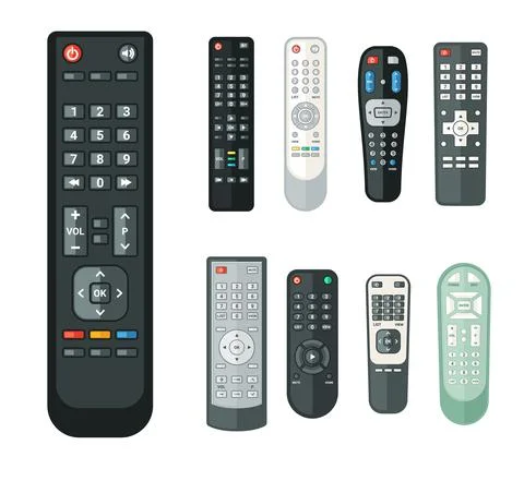 Realistic electronic gadgets control panels set. White controllers and devices Stock Illustration