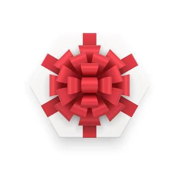 Realistic elegance classic hexagonal gift box tied by big red glossy bow ribb Illustrazione stock