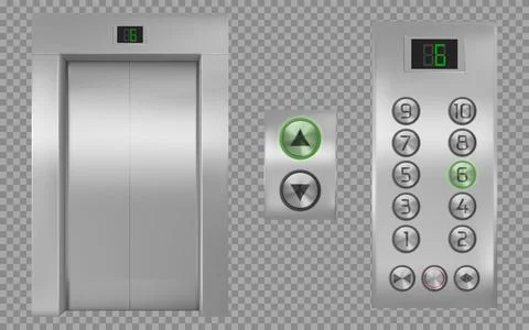 Realistic elevator cabin with closed doors, lift 스톡 일러스트